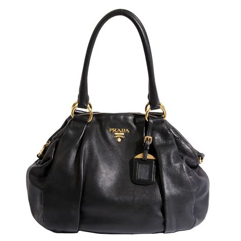 prada black leather handbag|vintage black leather Prada handbag.